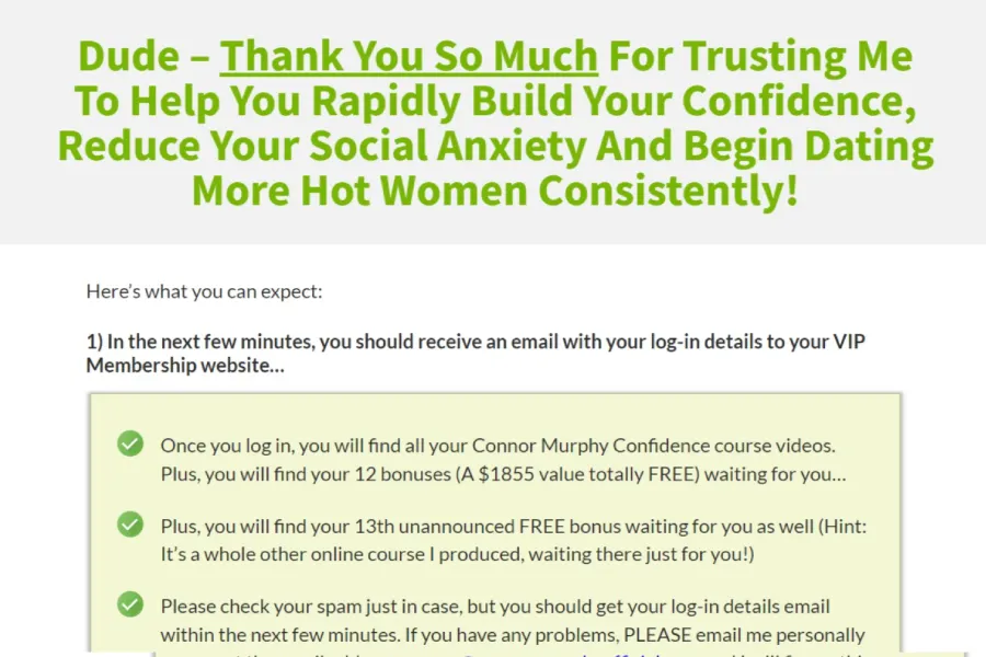 Connor Murphy — Thank You Page After Sale